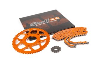 Ketjusarja 14x53 - 420 Stage6 alumiini CNC oranssi Peugeot / Rieju