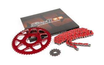 Ketjusarja 14x53 - 420 Stage6 alumiini CNC punainen Peugeot / Rieju