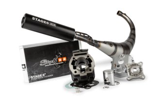 Virityssarja sylinteri + pakoputkisto Stage6 50cc Streetrace valurauta Derbi Euro 3/ Euro 4