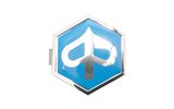 Badge horn cover (clip) Piaggio 32x37mm blue / chrome