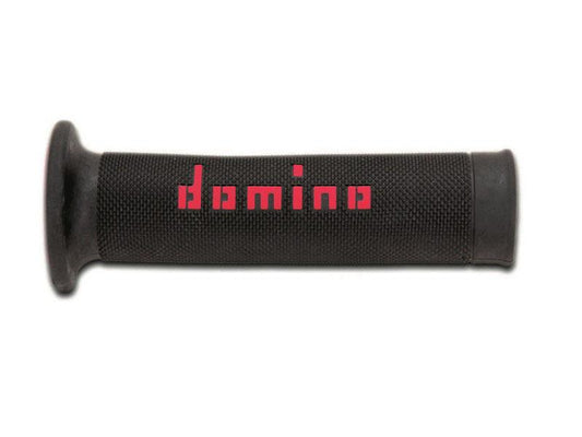 Musta Domino A010 Racing Gripit mopo-vararattaan kahva, punainen logo.